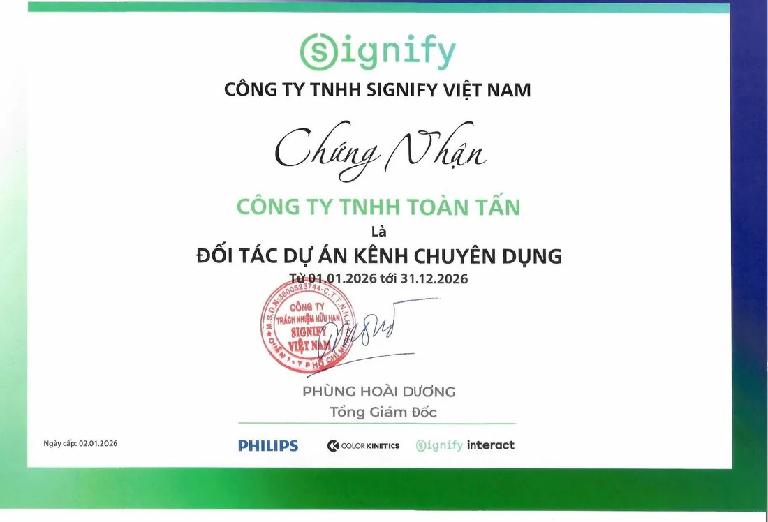 Philips / Signify 2026 authorized dealership certificate